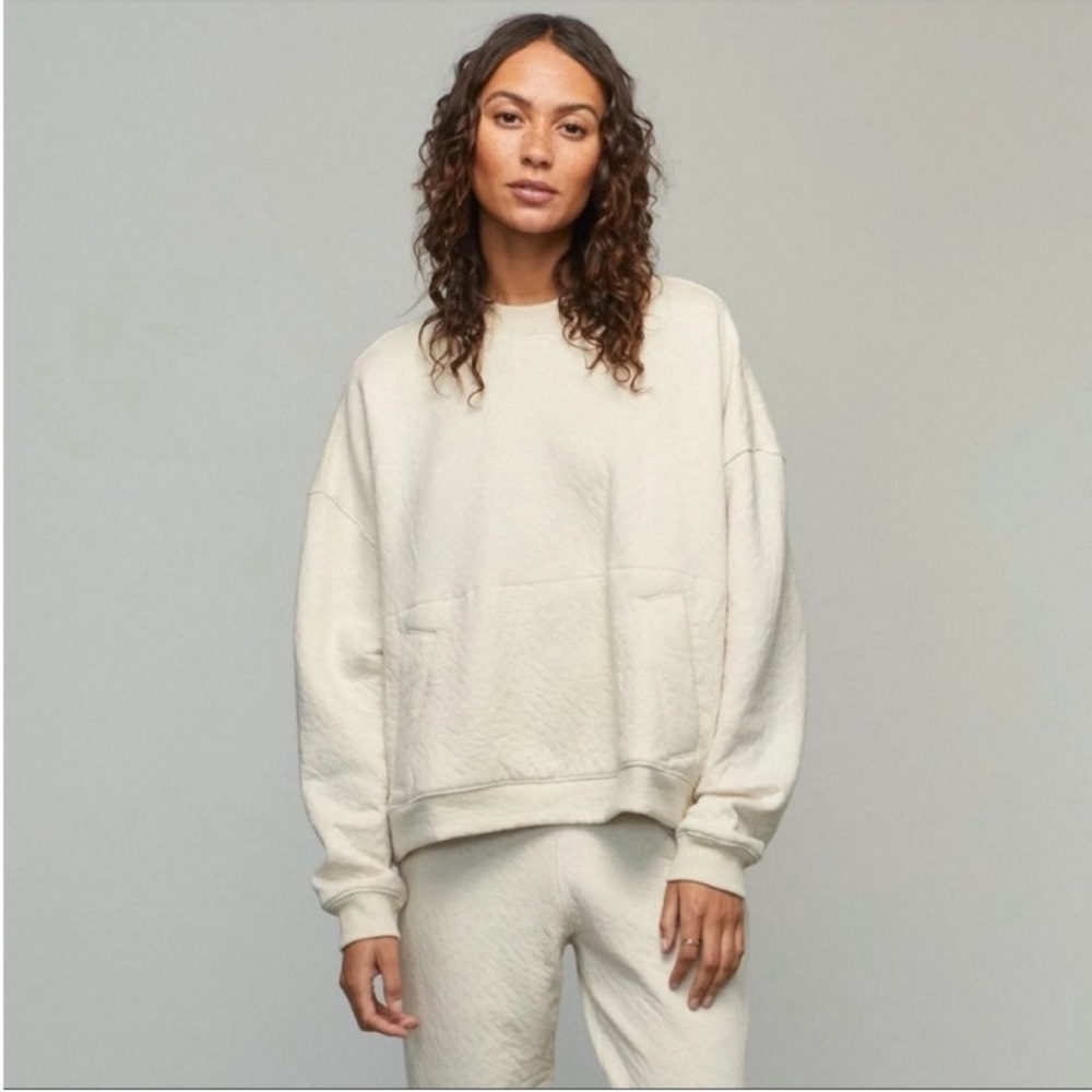 Lunya Restore Double Face Oversized Crewneck Pullover, CREAM, Size XS/S